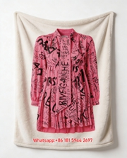 Balenciaga Pink Graffiti Print Flannel Throw Blanket BA329